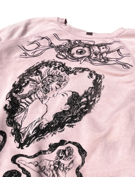 Future of Love MEDIUM pink love sleeve screen print and hand drawn graphic tee