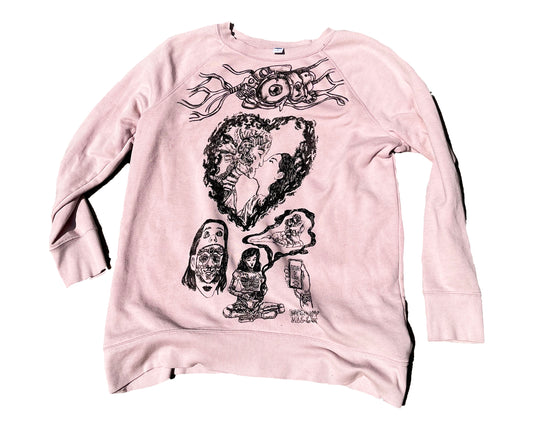 Future of Love MEDIUM pink love sleeve screen print and hand drawn graphic tee