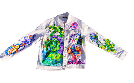 Medusa 1/1 hand drawn pink jean jacket