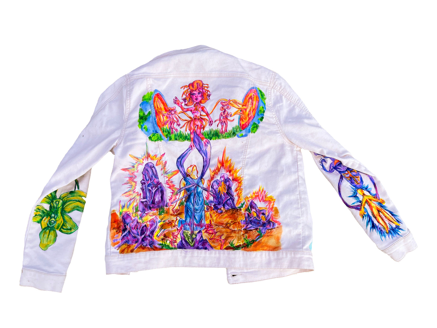 Medusa 1/1 hand drawn pink jean jacket