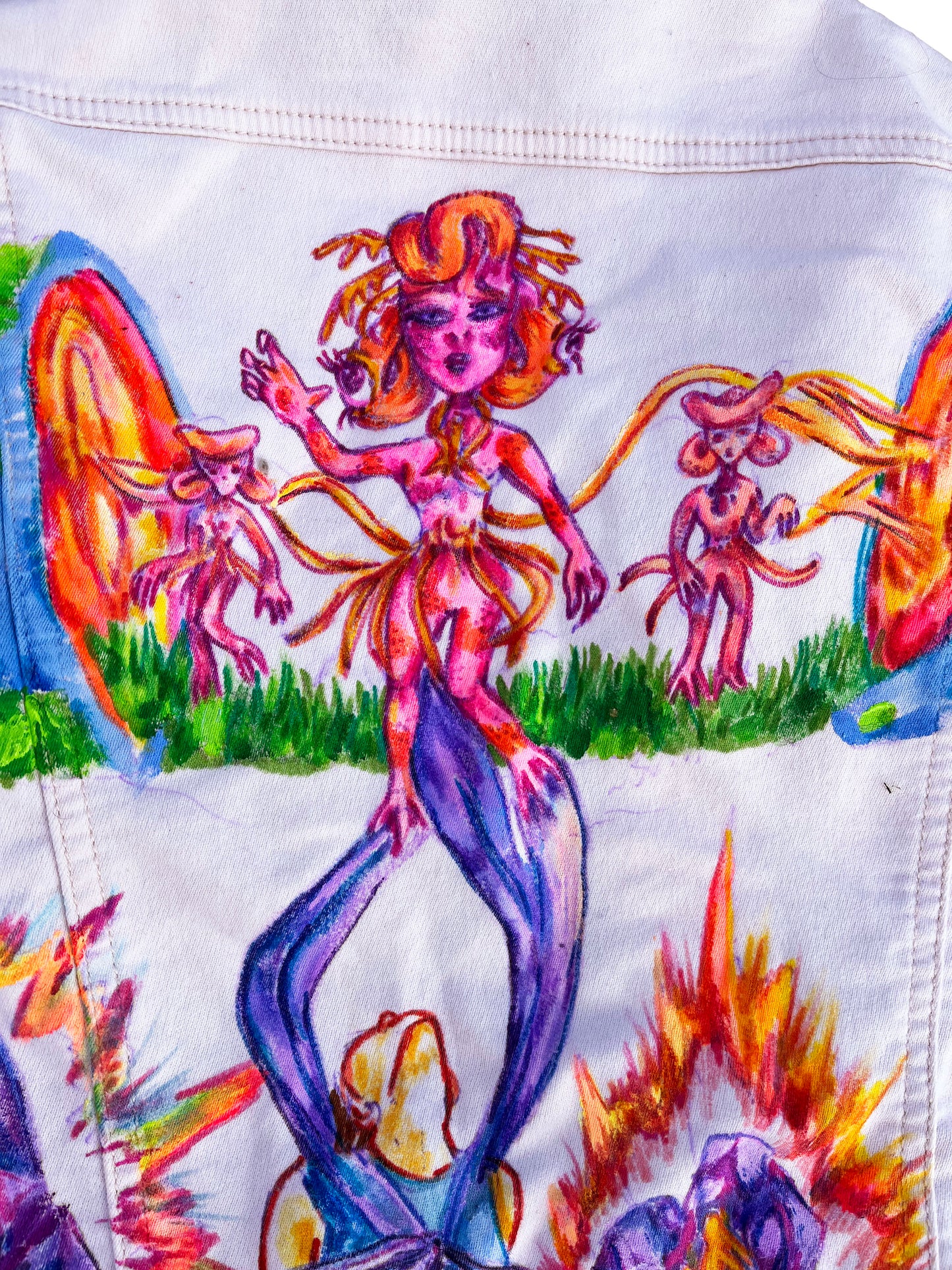 Medusa 1/1 hand drawn pink jean jacket