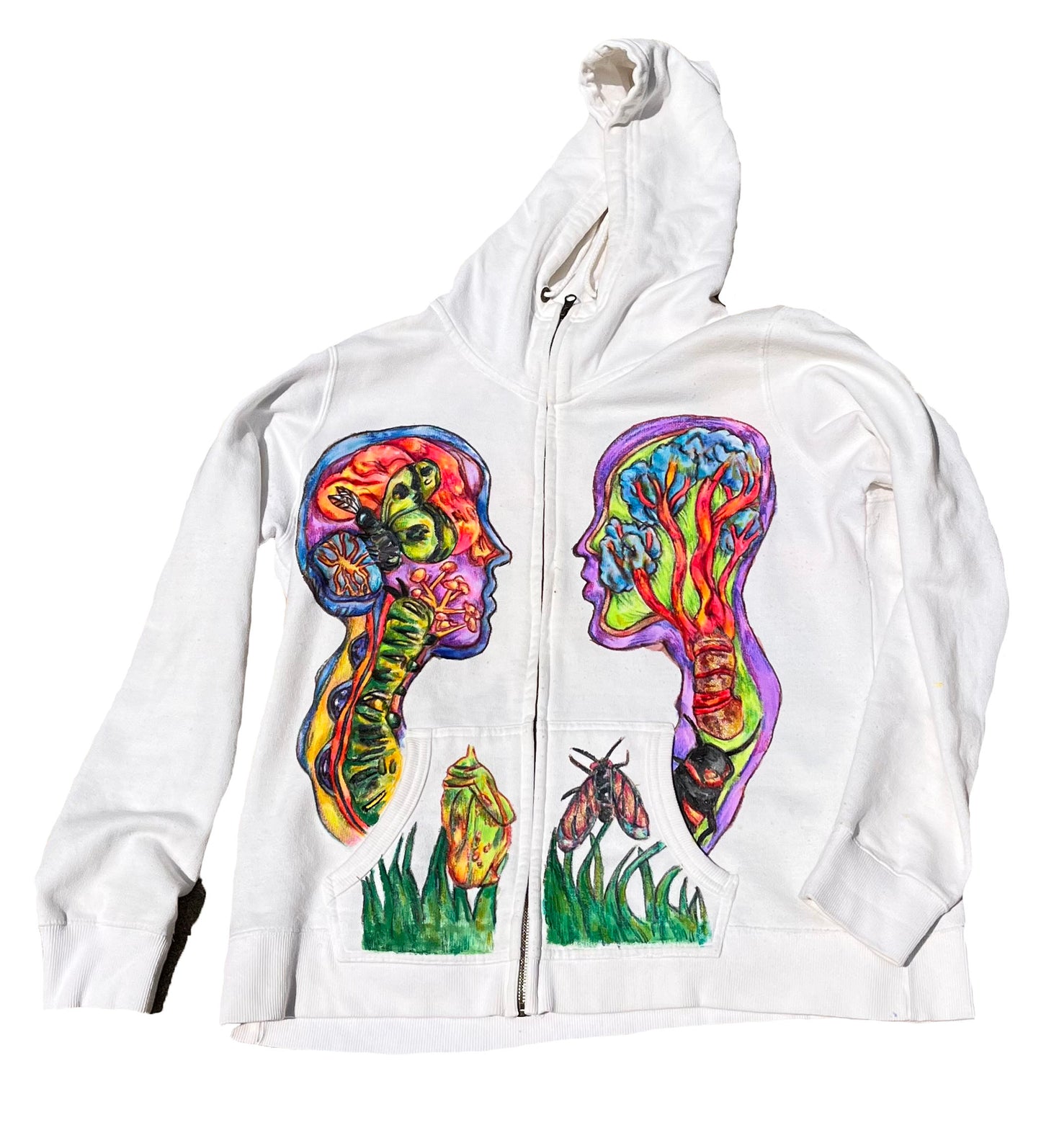 Beginning of Time 1/1 hand drawn white zip up hoodie