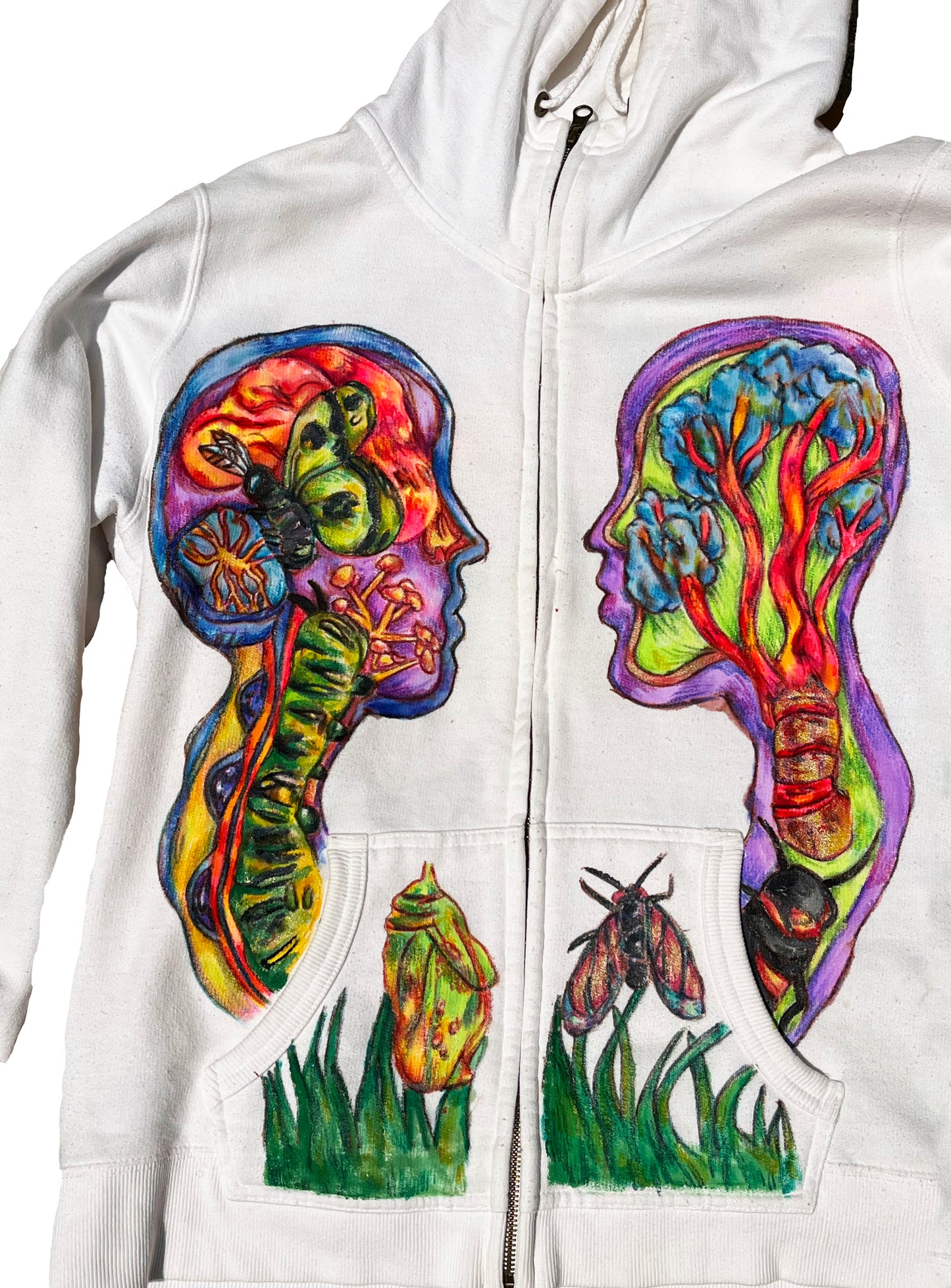 Beginning of Time 1/1 hand drawn white zip up hoodie