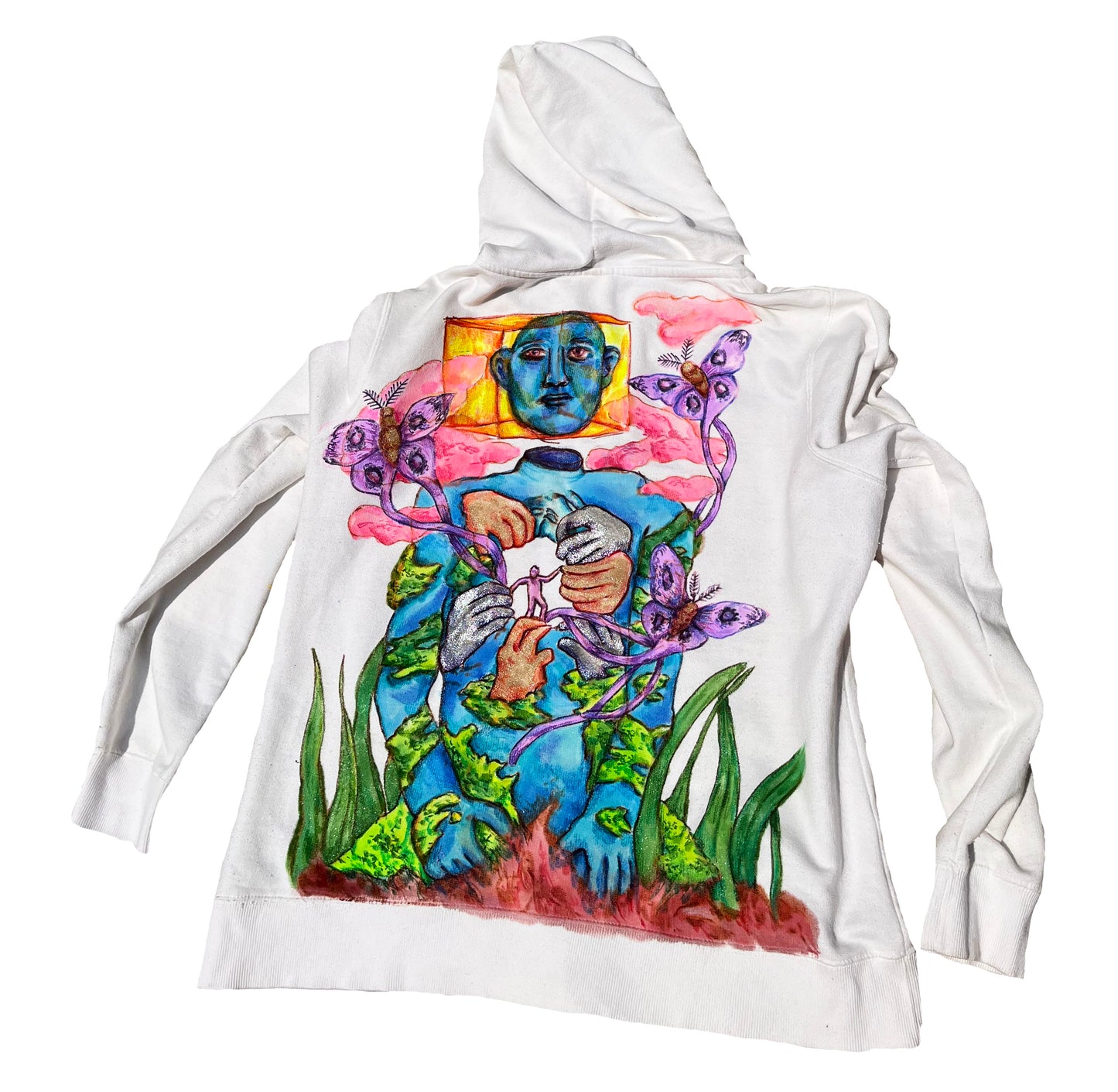Beginning of Time 1/1 hand drawn white zip up hoodie