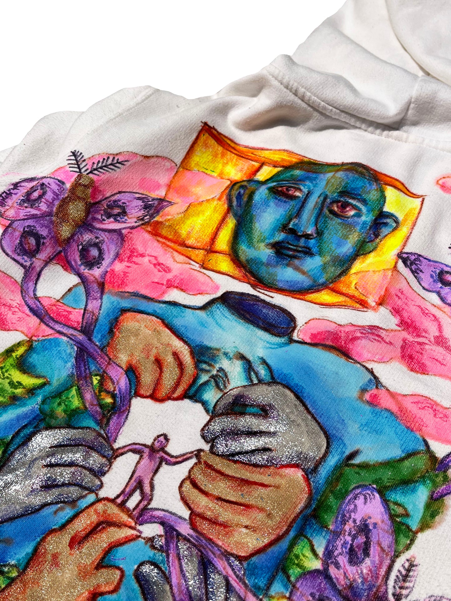 Beginning of Time 1/1 hand drawn white zip up hoodie