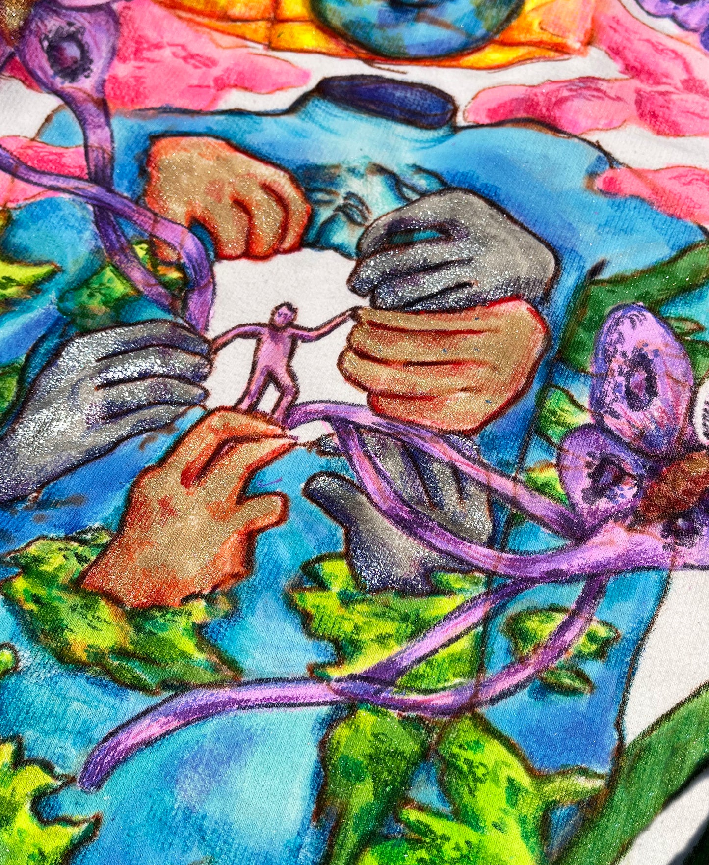 Beginning of Time 1/1 hand drawn white zip up hoodie