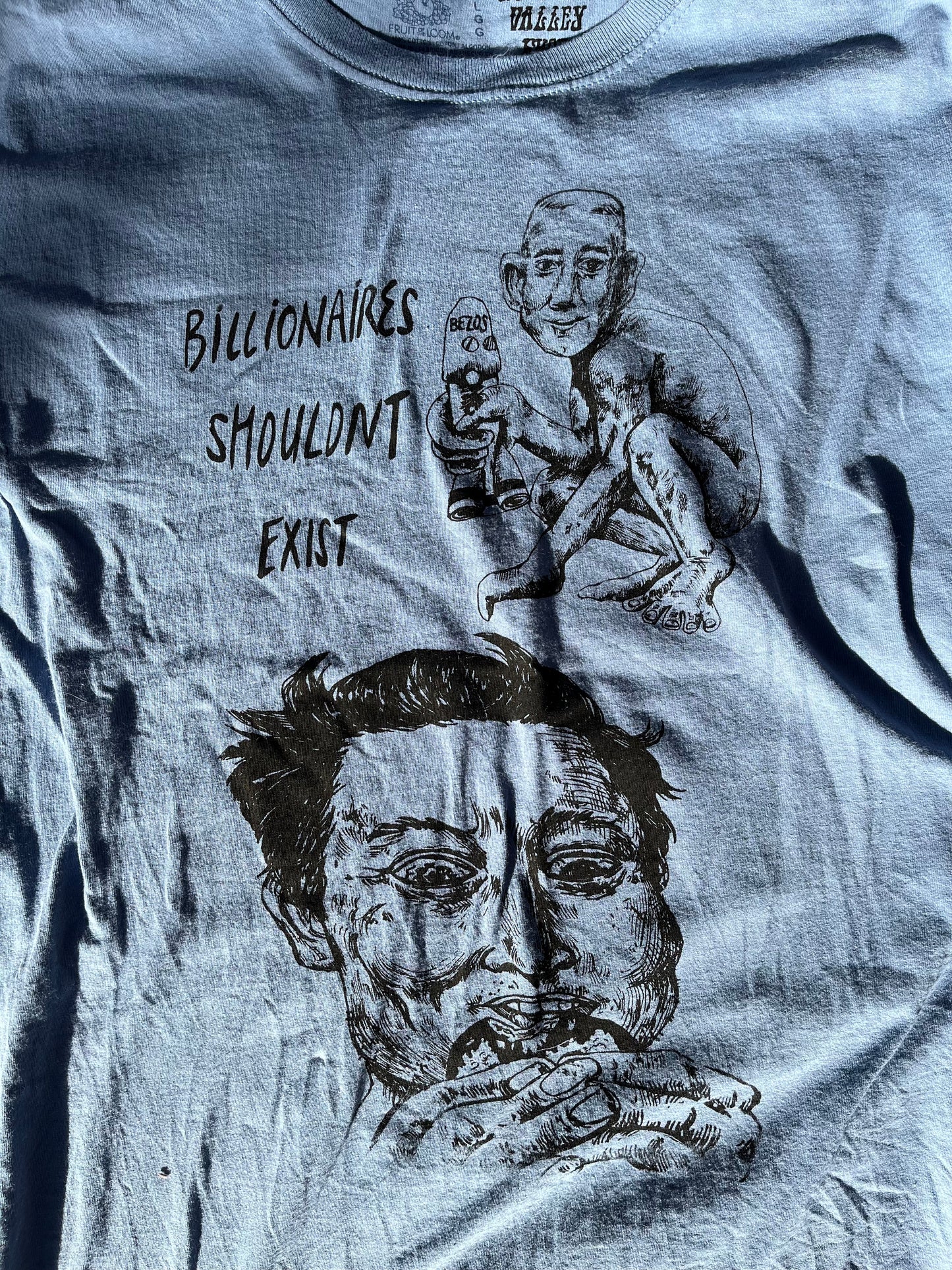 LARGE Billionaires Shouldnt Exist blue graphic tee shirt 06