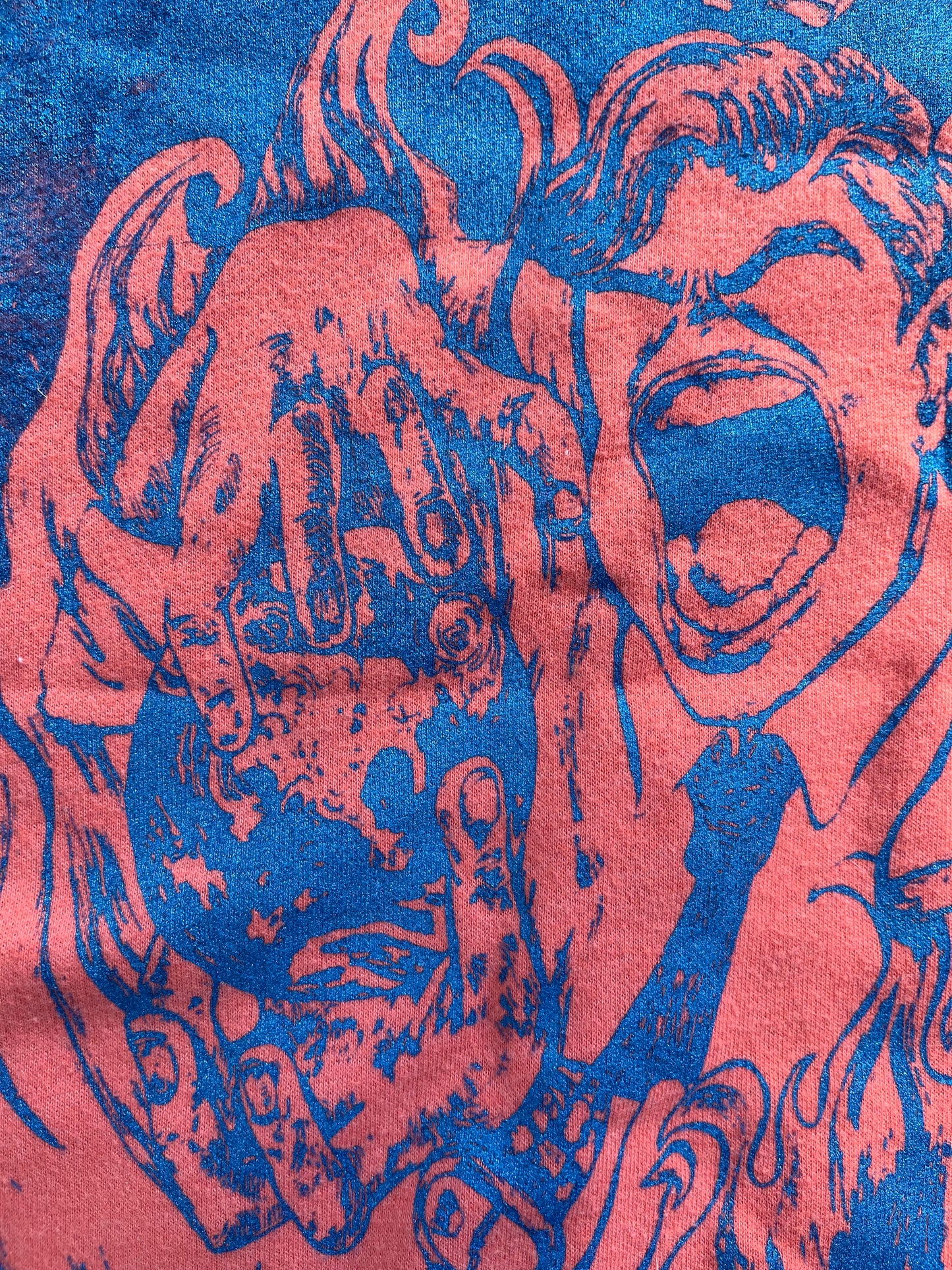 SMALL I Can't Work the World is on Fire orange sweater graphic tee 04
