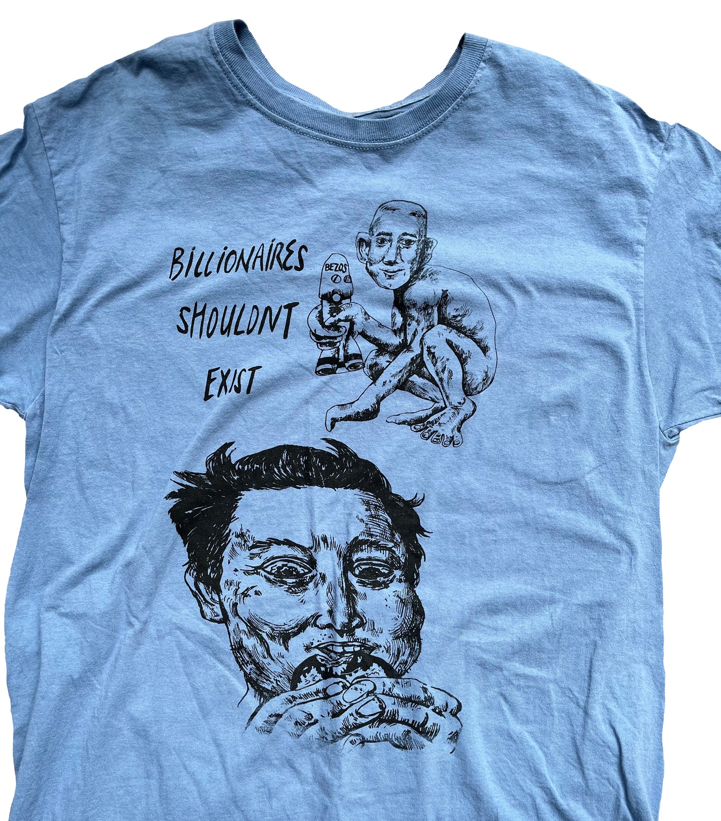 LARGE Billionaires Shouldn't Exist blue graphic tee shirt 06