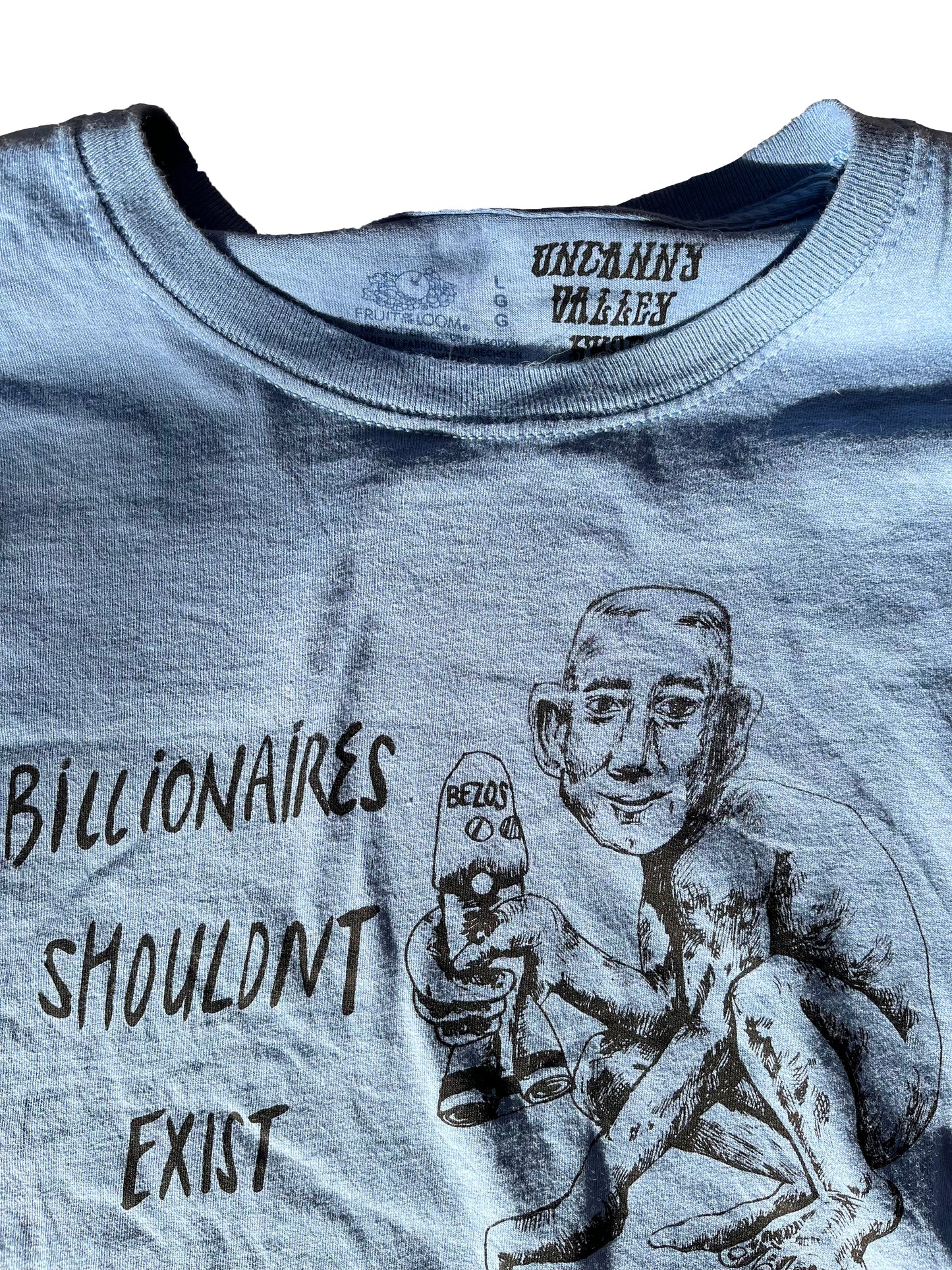 LARGE Billionaires Shouldnt Exist blue graphic tee shirt 06