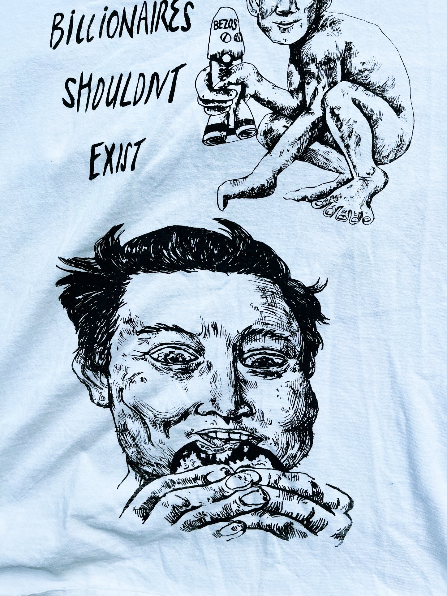 MEDIUM Billionaires Shouldnt Exist white v neck graphic shirt 13