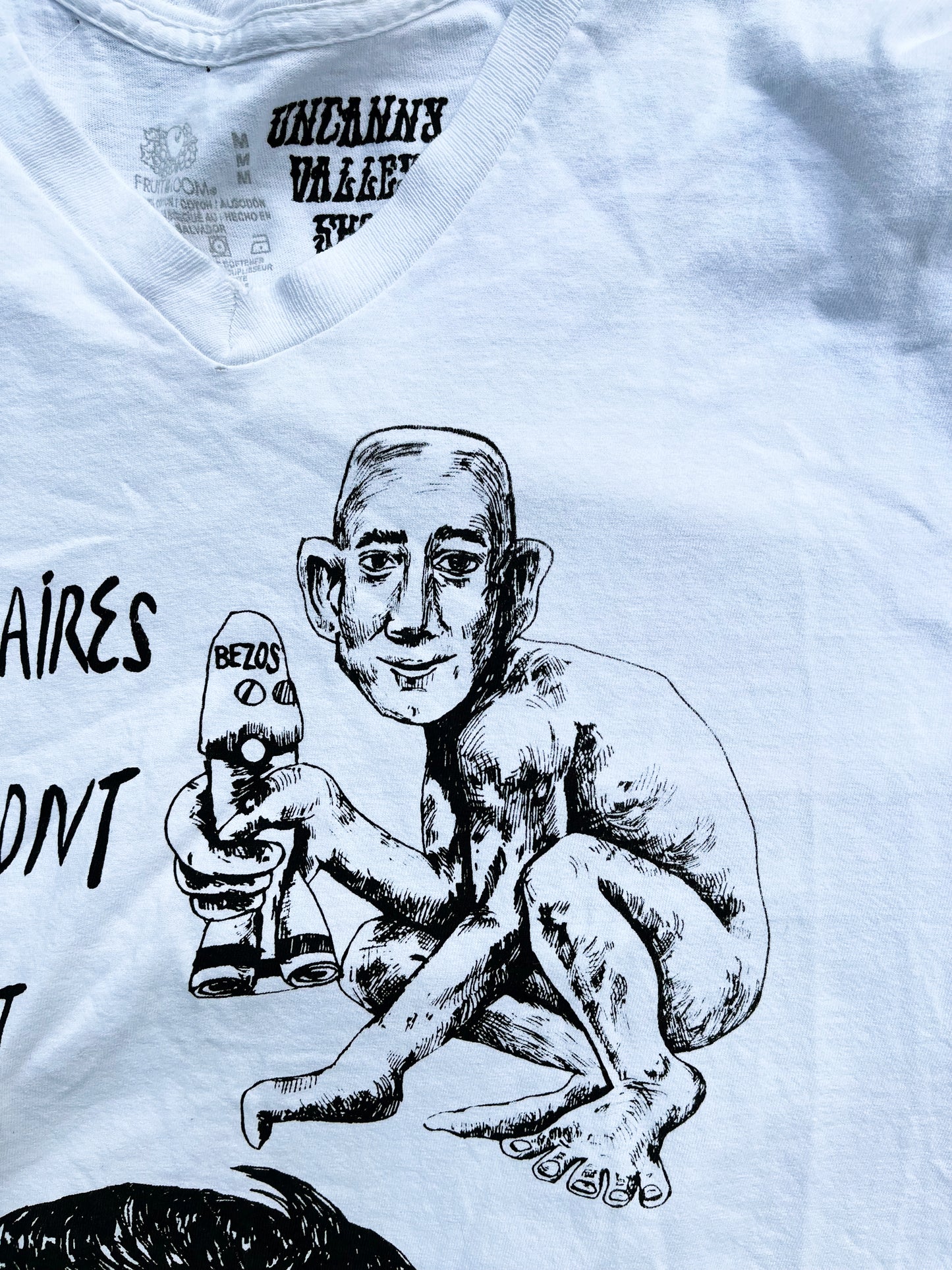 MEDIUM Billionaires Shouldnt Exist white v neck graphic shirt 13