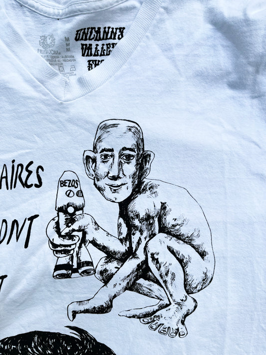 MEDIUM Billionaires Shouldnt Exist white v neck graphic shirt 13