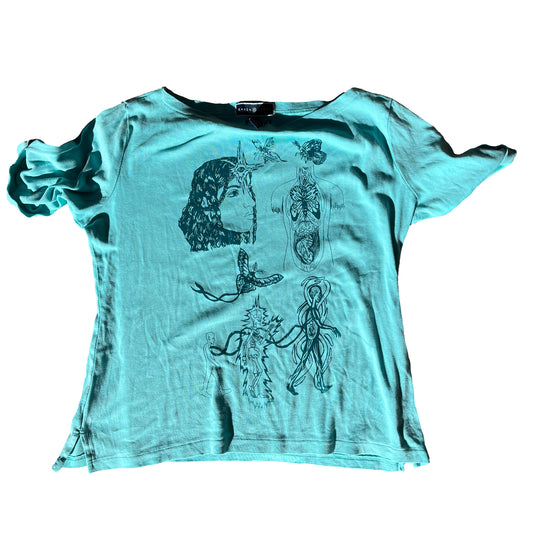 MEDIUM Journey short sleeve teal blue graphic tee shirt 05